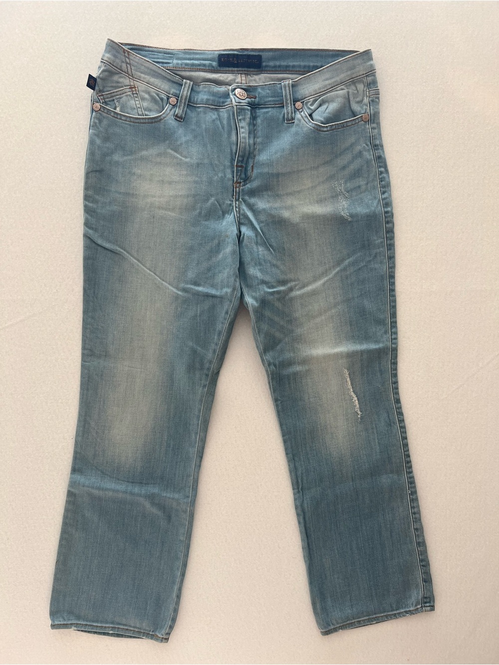 Rock & Republic Kendall Cropped Jeans Women’s 14 Light Wash Distressed Y2K